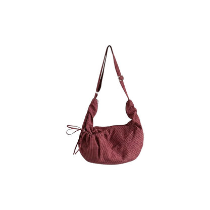 Sac à Bandoulière Femme Rétro à Carreaux Rouge - Hobo en Nylon Grande Capacité