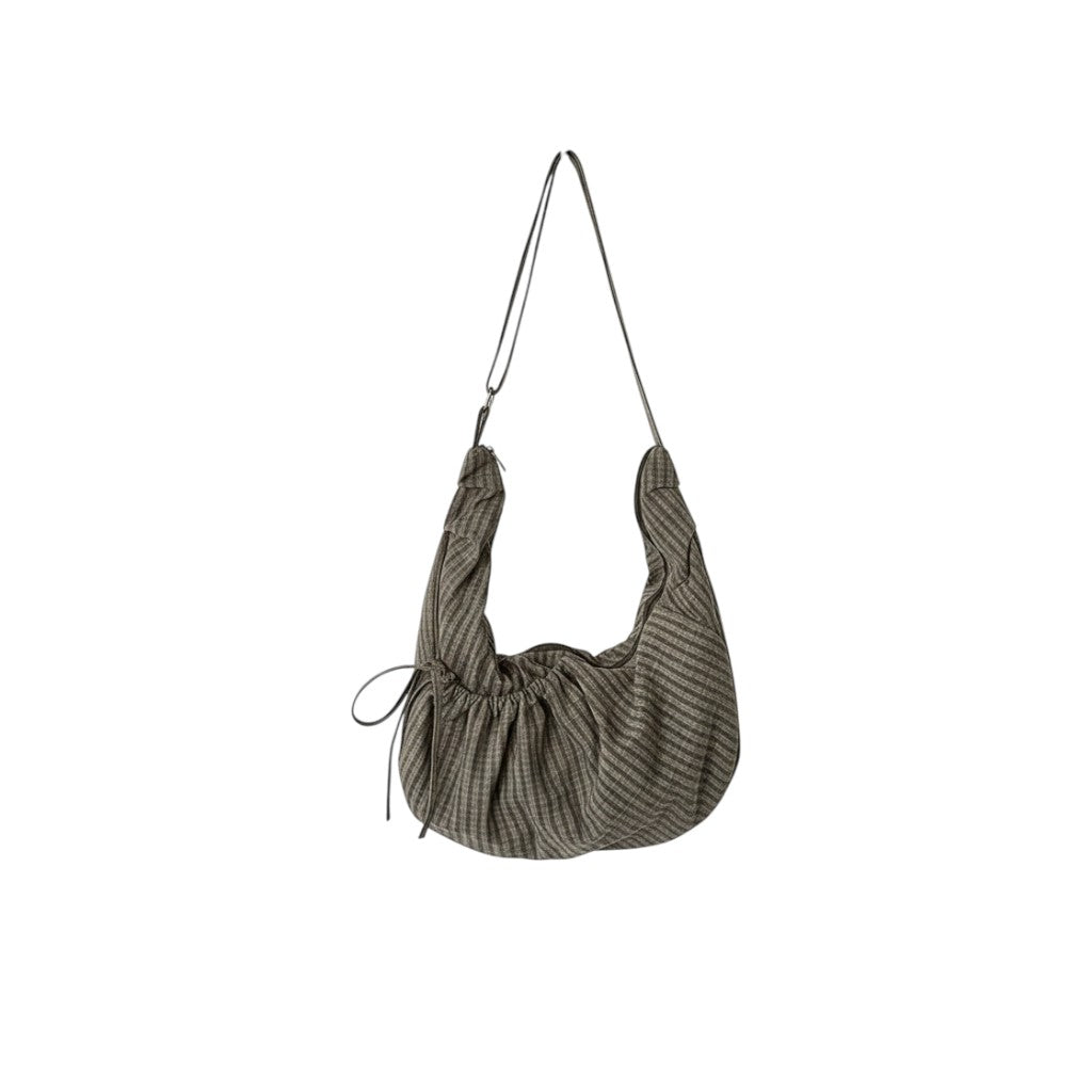 Sac à Bandoulière Femme Rétro à Carreaux Vert - Hobo en Nylon Grande Capacité