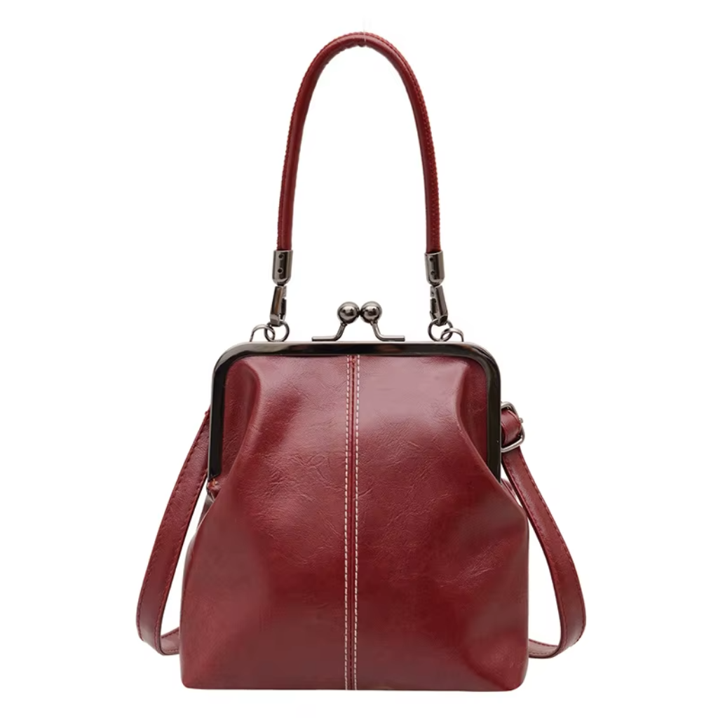 Sac à Bandoulière Femme Rétro  – Design Coquillage en Cuir PU Souple Rouge , Fermoir Métallique Vintage