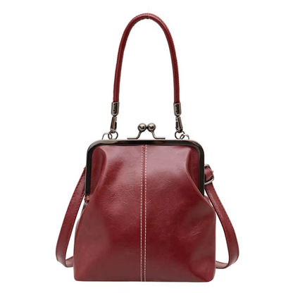 Sac à Bandoulière Femme Rétro  – Design Coquillage en Cuir PU Souple Rouge , Fermoir Métallique Vintage