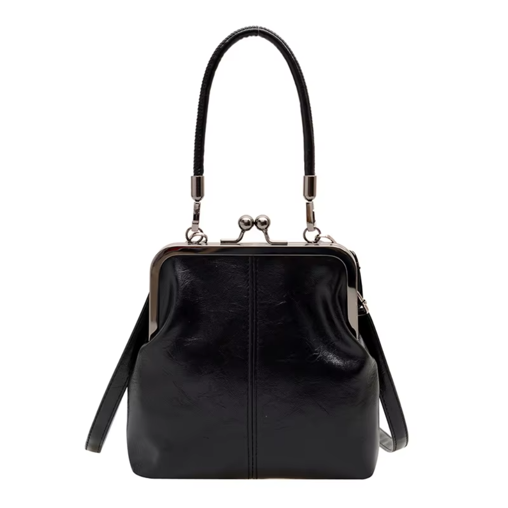 Sac à Bandoulière Femme Rétro Noir – Design Coquillage en Cuir PU Souple, Fermoir Métallique Vintage
