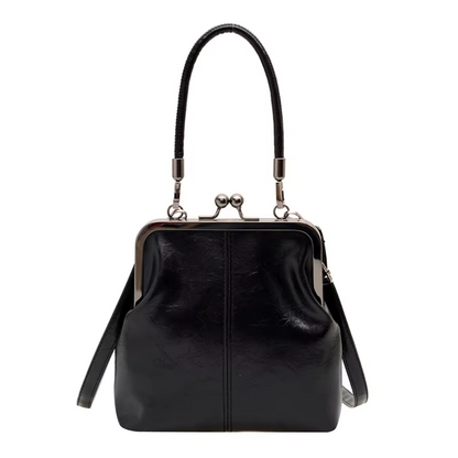 Sac à Bandoulière Femme Rétro Noir – Design Coquillage en Cuir PU Souple, Fermoir Métallique Vintage