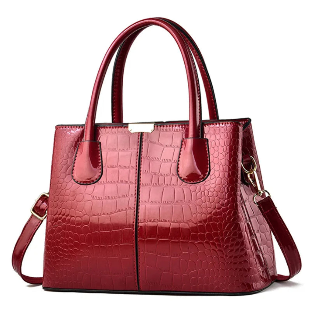 Sac à Bandoulière Femme Rouge - Cuir PU Verni Effet Croco - Grand Cabas Main & Épaule