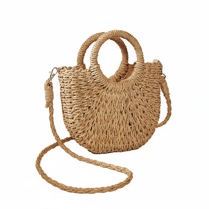 Sac à Bandoulière Femme Sable – Demi-Lune en Paille Tressée