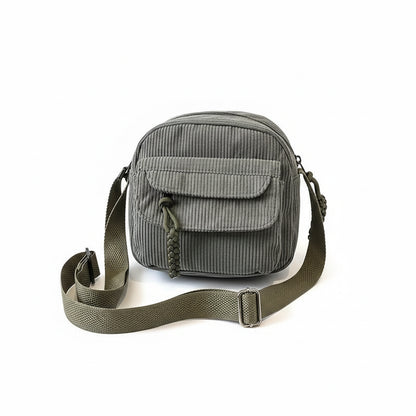 Sac à Bandoulière Femme Velours Côtelé Harajuku Vert Clair – Multiples Poches, Style Casual
