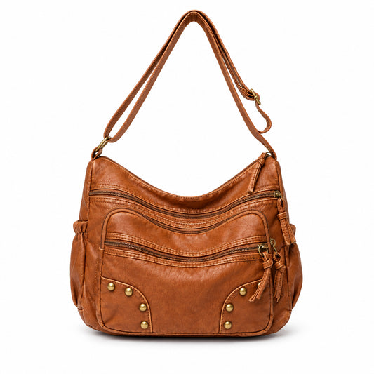 Sac à Bandoulière Femme Vintage PU Délavé Marron Clair