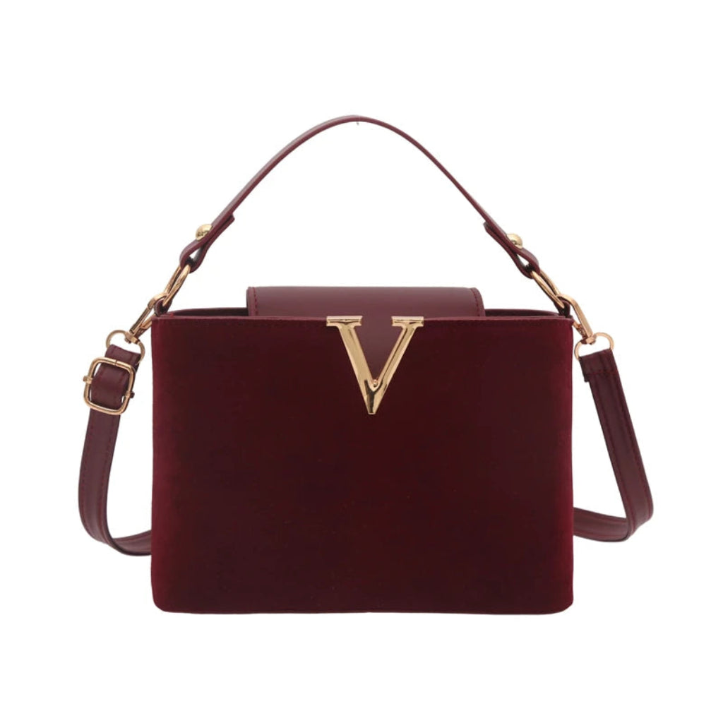 Sac à Bandoulière Femme Vintage en Suédine Bordeaux – Boucle Décorative Dorée et Bandoulière Ajustable