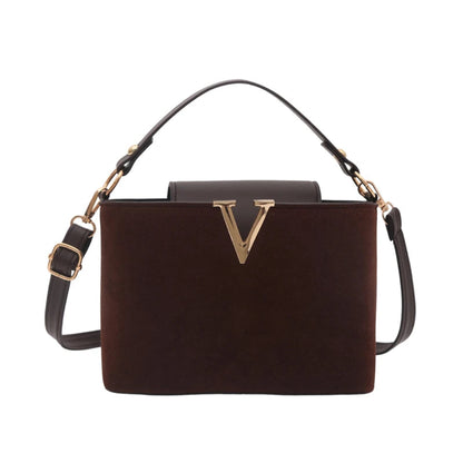 Sac à Bandoulière Femme Vintage en Suédine Marron Foncé  – Boucle Décorative Dorée et Bandoulière Ajustable
