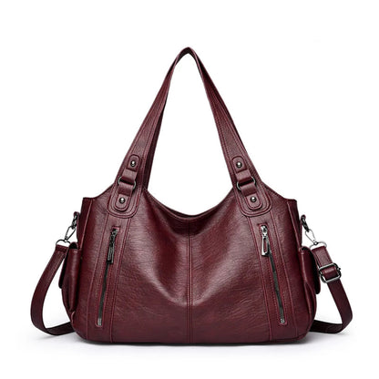 Sac à Bandoulière Femme en Cuir PU Bordeaux – Double Fermeture Zippée, Élégant et Fonctionnel