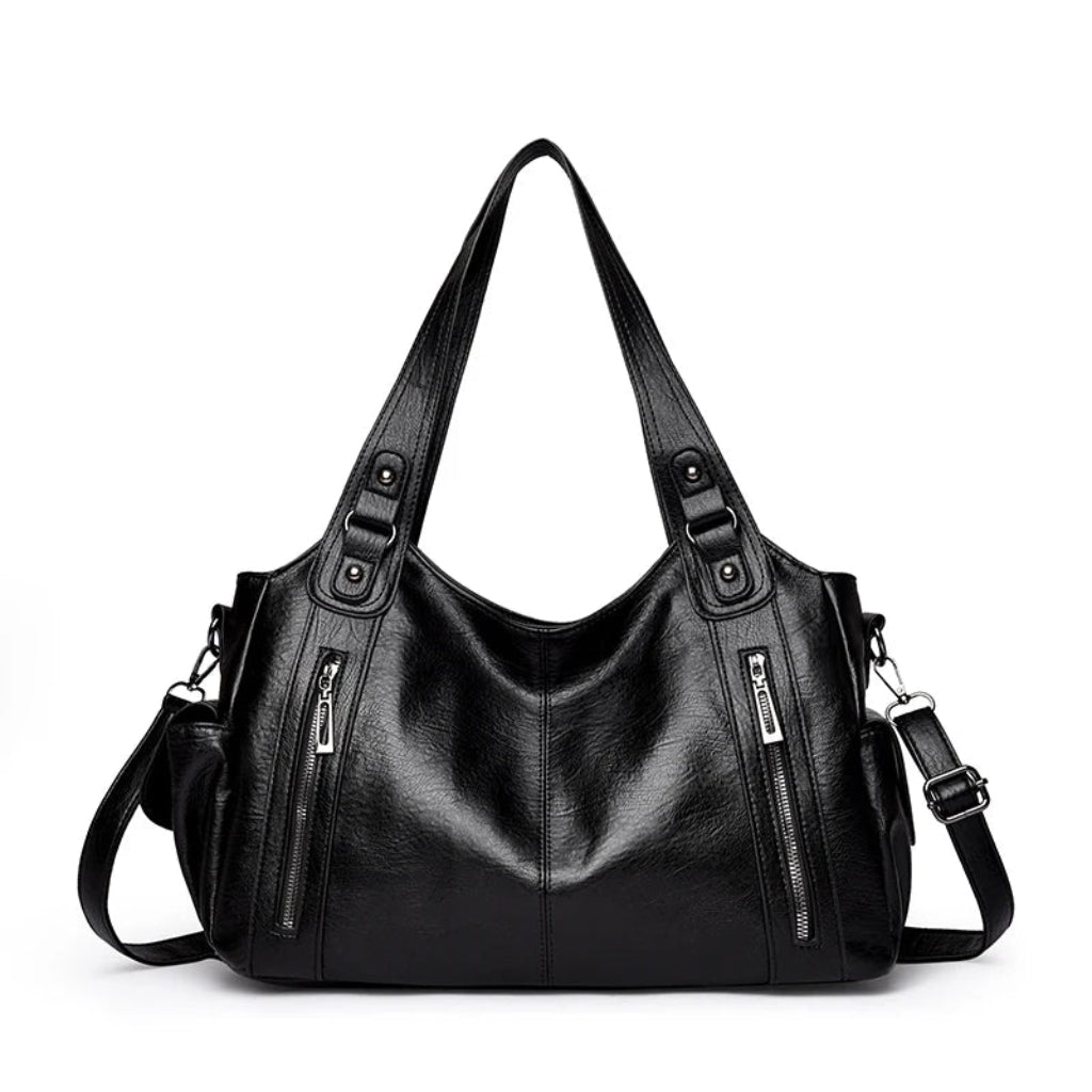 Sac à Bandoulière Femme en Cuir PU Noir – Double Fermeture Zippée, Élégant et Fonctionnel
