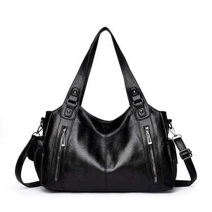 Sac à Bandoulière Femme en Cuir PU Noir – Double Fermeture Zippée, Élégant et Fonctionnel