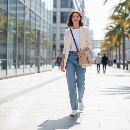 Sac à Bandoulière Femme en Cuir Véritable – Sac à Main Élégant avec Bandoulière Ajustable Beige