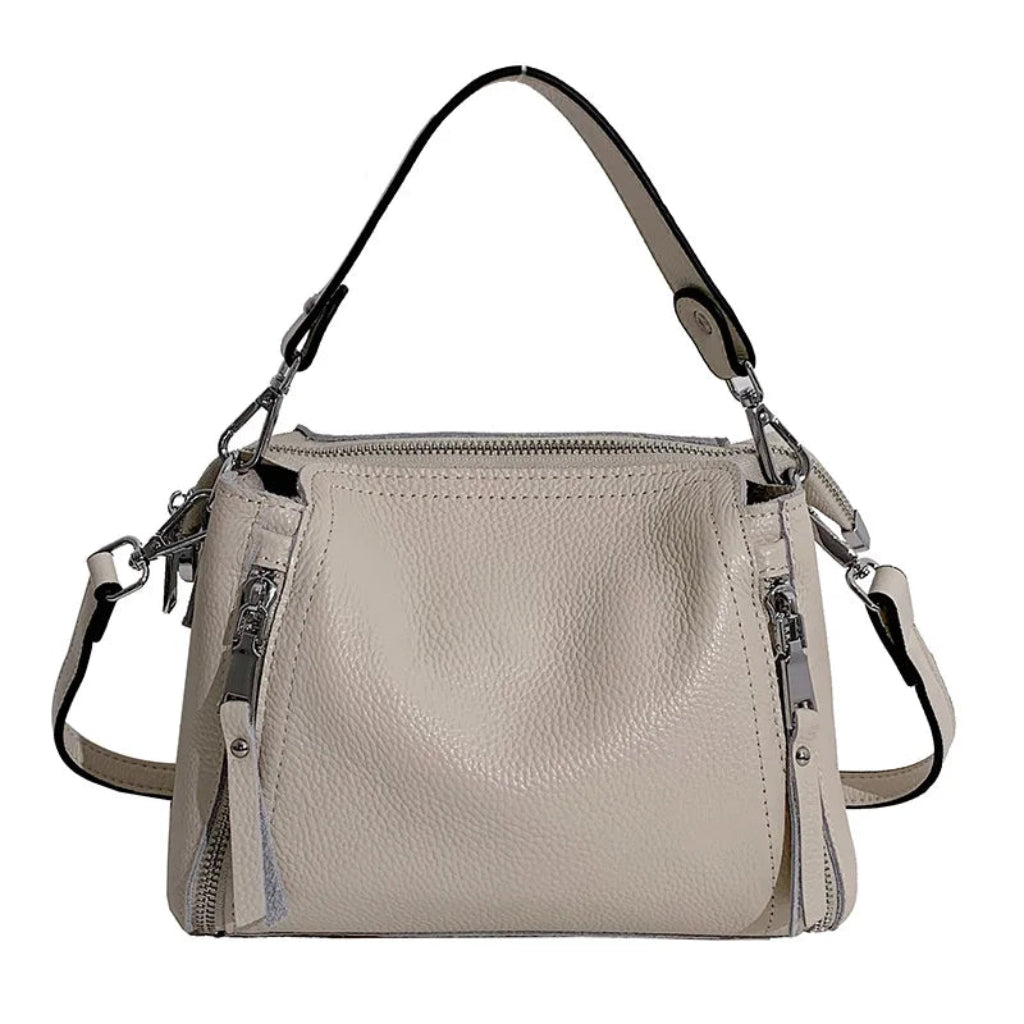 Sac à Bandoulière Femme en Cuir de Vache Véritable Beige – Sac Seau Élégant