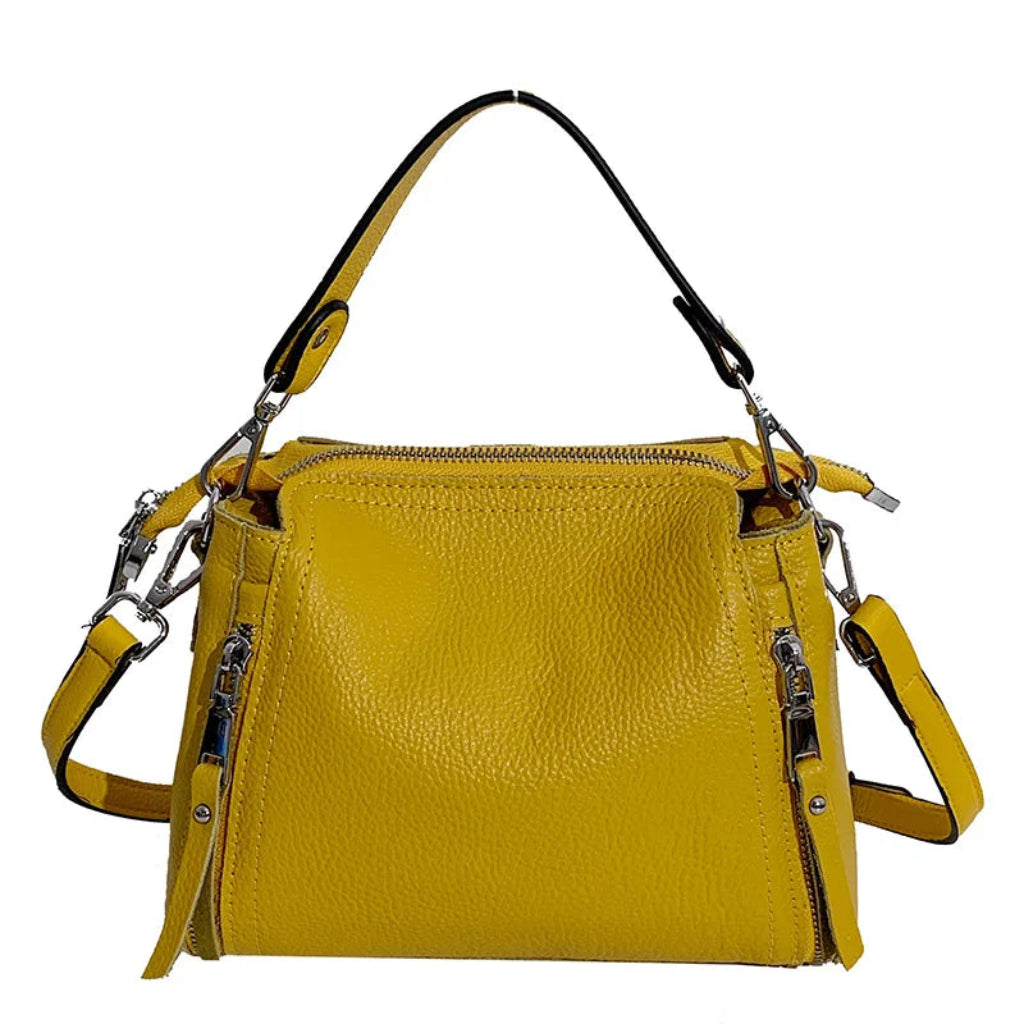 Sac à Bandoulière Femme en Cuir de Vache Véritable Jaune – Sac Seau Élégant