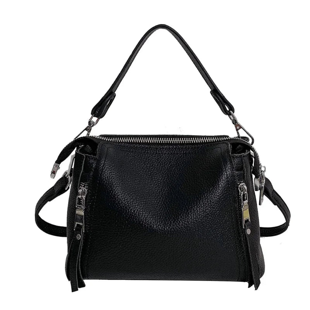 Sac à Bandoulière Femme en Cuir de Vache Véritable Noir – Sac Seau Élégant