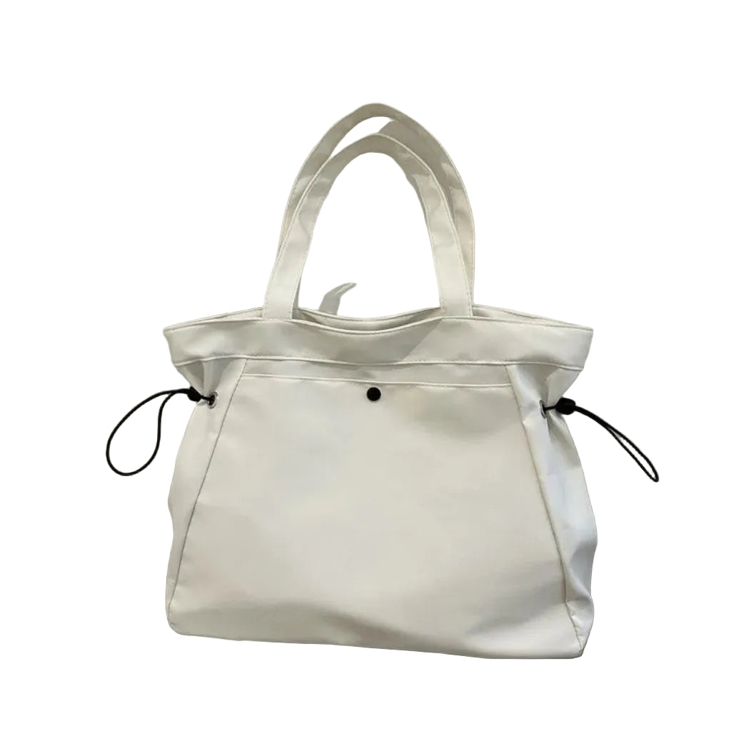 Sac à Bandoulière Femme en Nylon Blanc – Grande Capacité, Cordons de Serrage