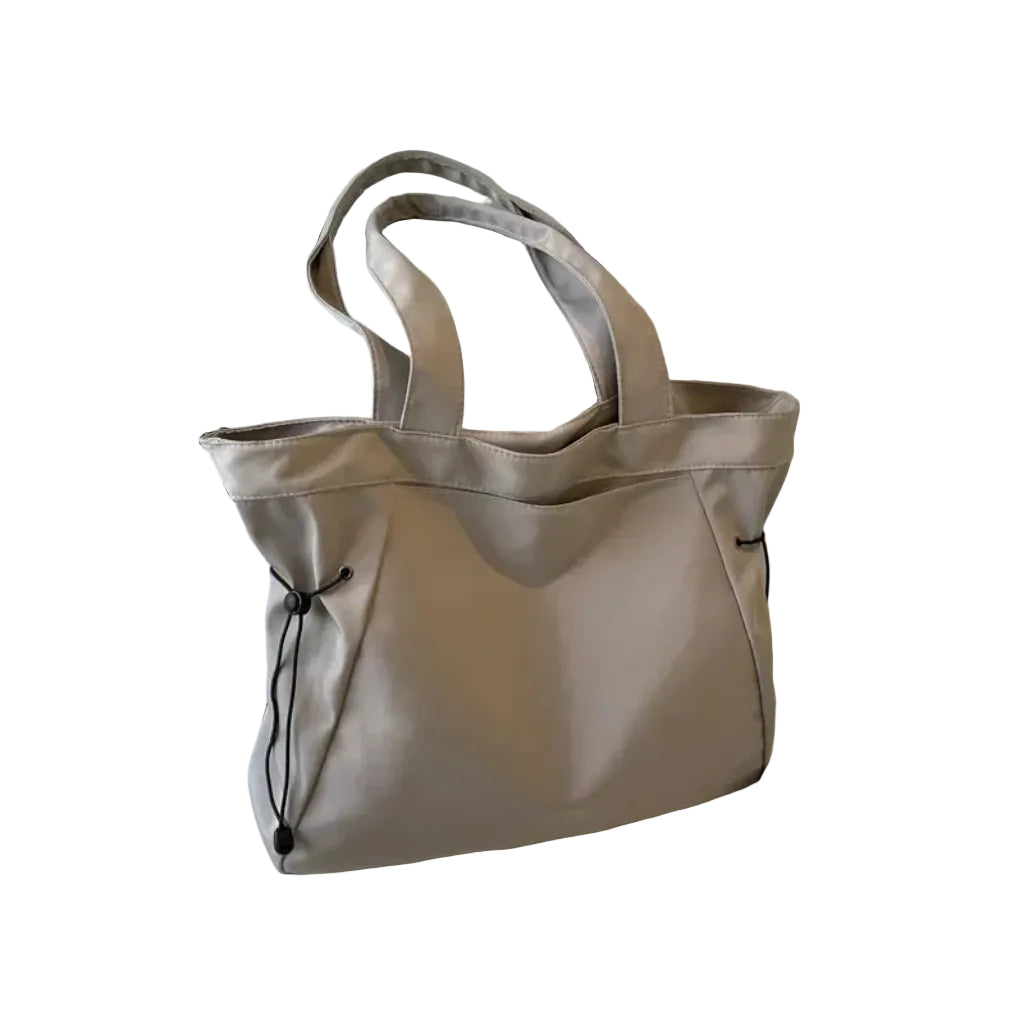 Sac à Bandoulière Femme en Nylon Gris Clair – Grande Capacité, Cordons de Serrage