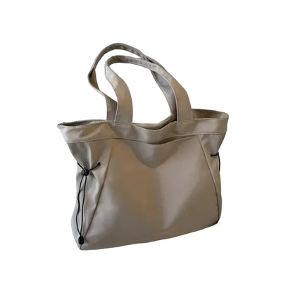 Sac à Bandoulière Femme en Nylon Gris Clair – Grande Capacité, Cordons de Serrage