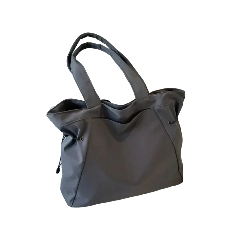Sac à Bandoulière Femme en Nylon Gris  – Grande Capacité, Cordons de Serrage