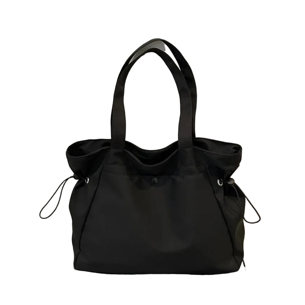 Sac à Bandoulière Femme en Nylon Noir Modèle A  – Grande Capacité, Cordons de Serrage