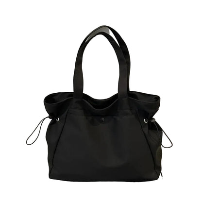 Sac à Bandoulière Femme en Nylon Noir Modèle A  – Grande Capacité, Cordons de Serrage