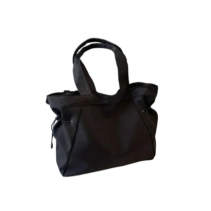 Sac à Bandoulière Femme en Nylon Noir Modèle B – Grande Capacité, Cordons de Serrage