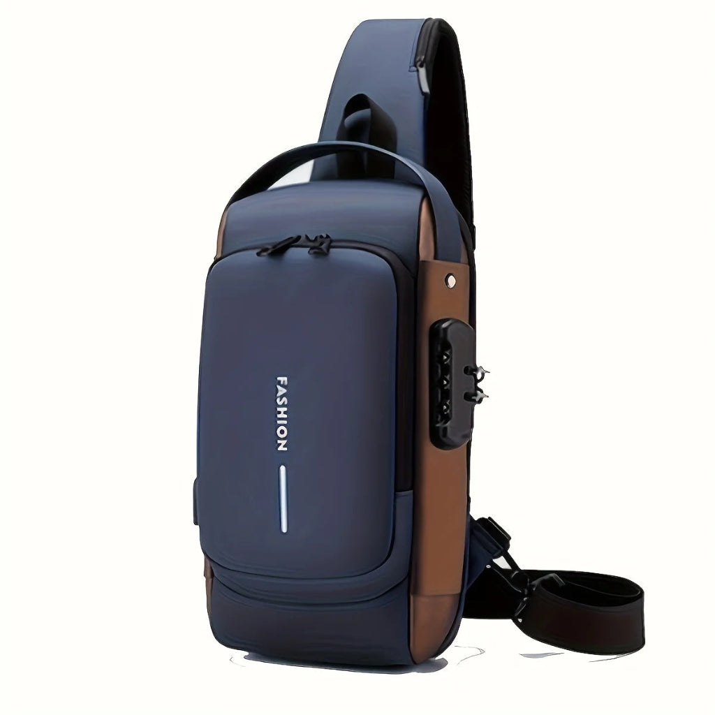 Sac à Bandoulière Homme Anti-Vol en PU Bleu Marine – Élégance Urbaine et Sécurité Moderne