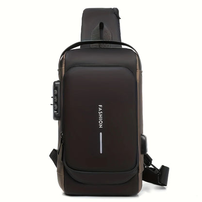 Sac à Bandoulière Homme Anti-Vol en PU Noir Doré – Élégance Urbaine et Sécurité Moderne