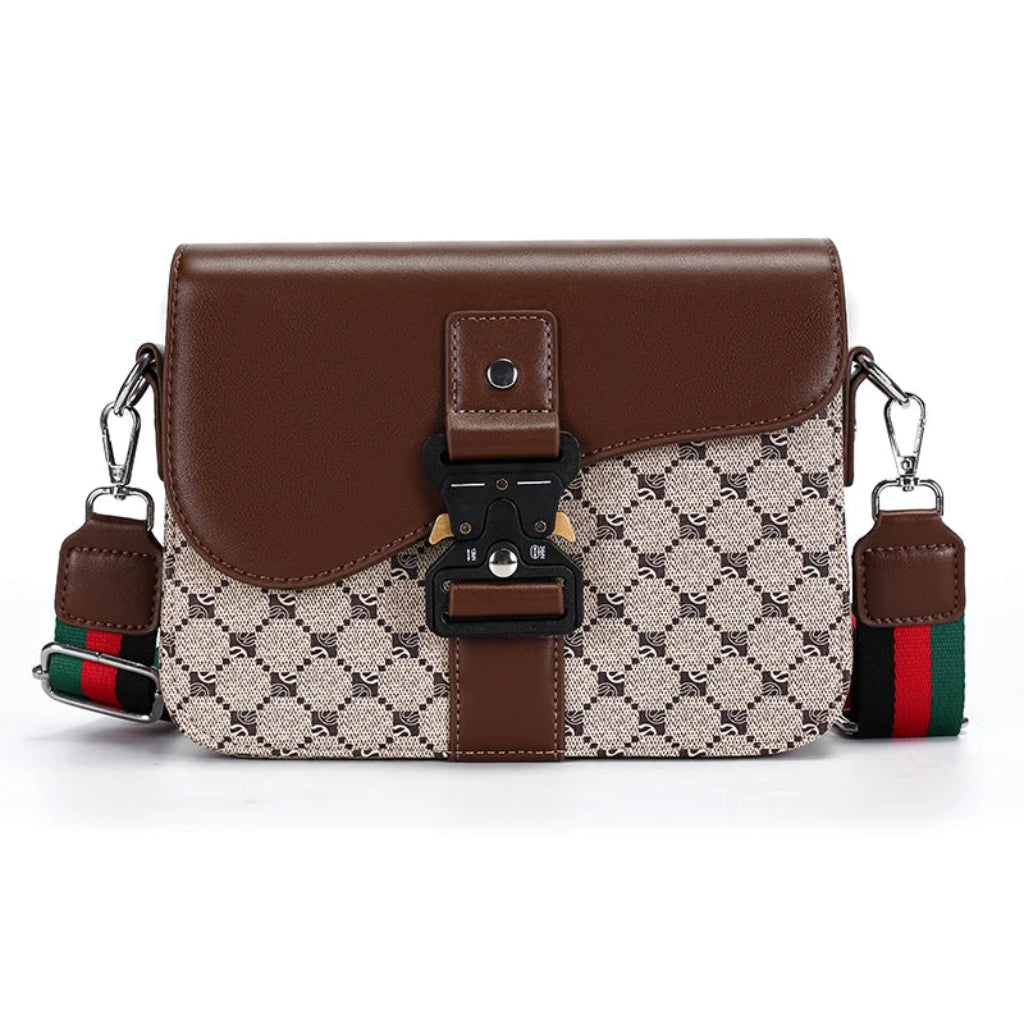 Sac à Bandoulière Homme Motif Jacquard Marron et Beige  – Sacoche Élégante et Multifonction