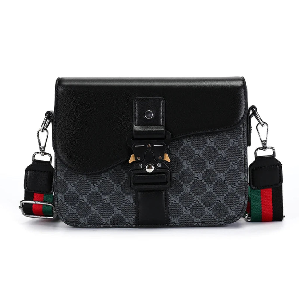 Sac à Bandoulière Homme Motif Jacquard Noir et Gris – Sacoche Élégante et Multifonction