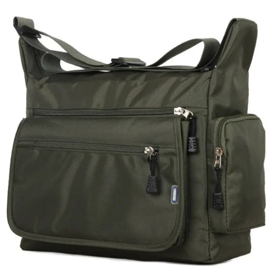 Sac Bandoulière Homme Nylon Imperméable – Messenger Multi-Poches, Bandoulière Réglable Vert Kaki