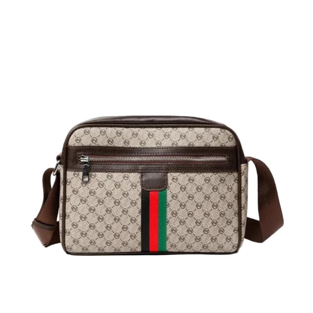 Sac Bandoulière Homme Premium Beige – Motif Signature, Double Compartiment et Design Luxueux