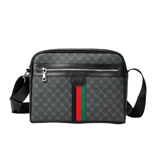 Sac Bandoulière Homme Premium Noir – Motif Signature, Double Compartiment et Design Luxueux