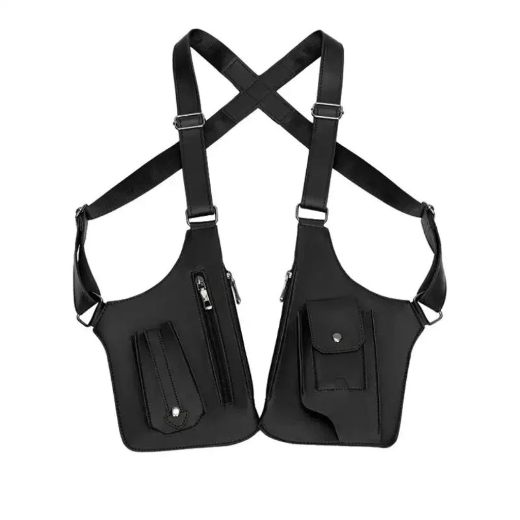 Sac à Bandoulière Homme Tactique Noir – Sacoche Poitrine Double Poche Anti-Vol, Multifonction et Imperméable en Cuir PU