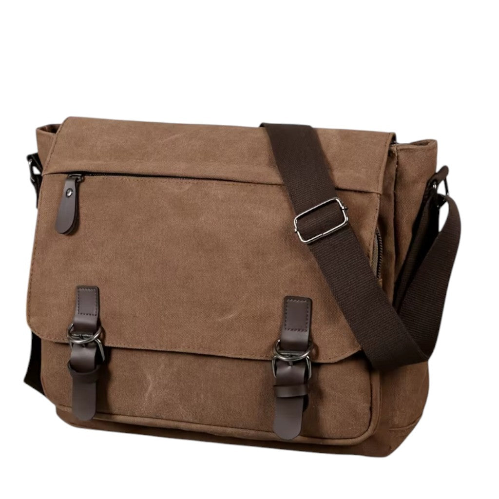 Sac à Bandoulière Homme Vintage en Toile Canvas - Marron Foncé  – Grande Capacité