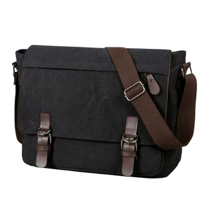 Sac à Bandoulière Homme Vintage en Toile Canvas Noir  – Grande Capacité