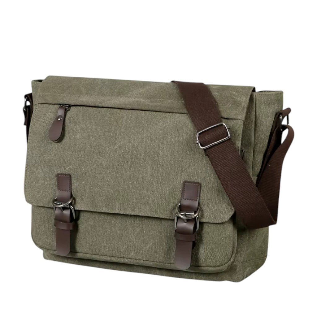 Sac à Bandoulière Homme Vintage en Toile Canvas Vert Armée – Grande Capacité