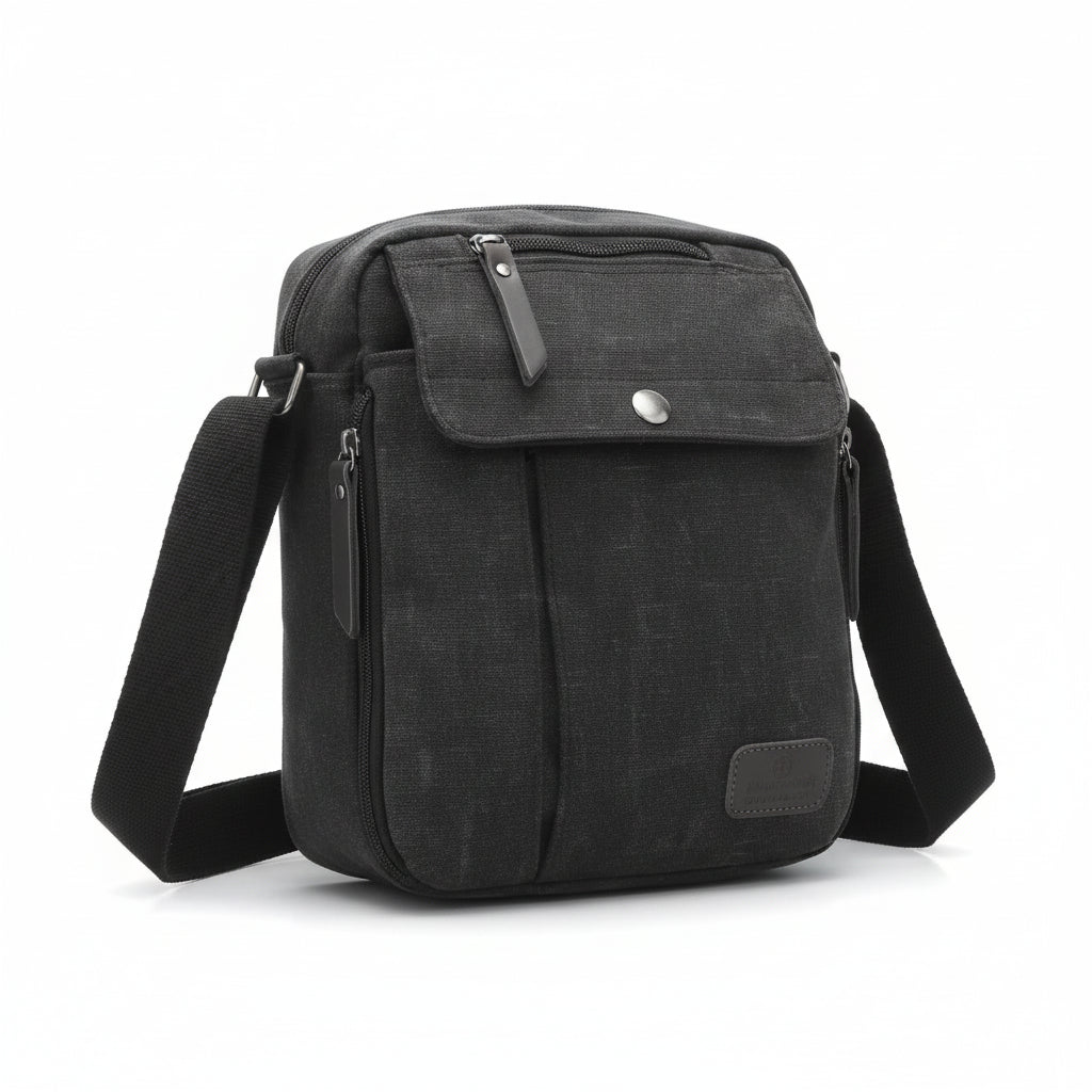 Sac à Bandoulière Homme en Canvas - Noir – Besace Élégante et Fonctionnelle