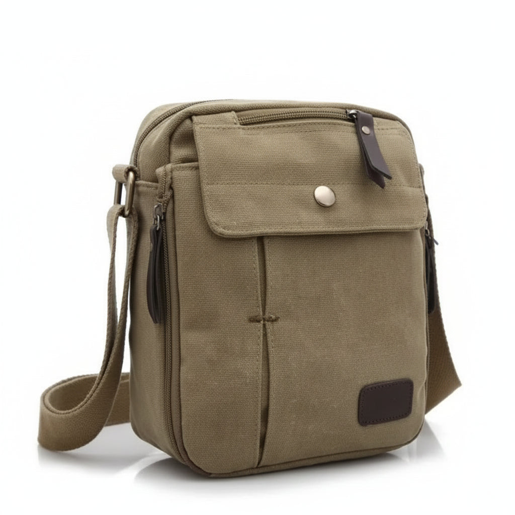 Sac à Bandoulière Homme en Canvas Kaki – Besace Élégante et Fonctionnelle