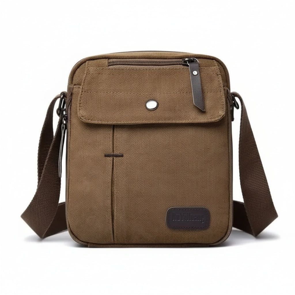Sac à Bandoulière Homme en Canvas Marron Foncé – Besace Élégante et Fonctionnelle