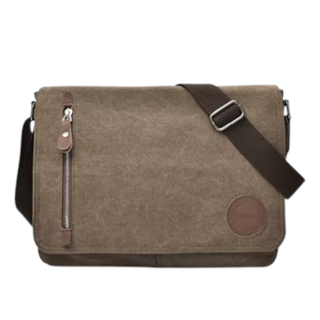 Sac à Bandoulière Homme en Canvas Rétro Taupe – Grande Capacité, Besace Multi-Poches avec Finitions Cuir