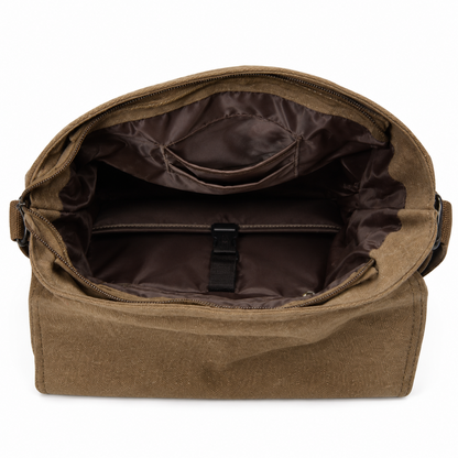 Sac à Bandoulière Homme en Canvas Rétro – Grande Capacité, Besace Multi-Poches avec Finitions Cuir