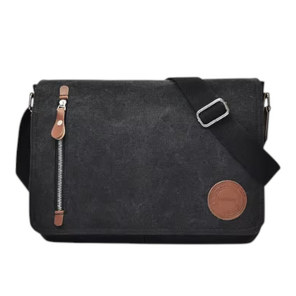 Sac à Bandoulière Homme en Canvas Rétro Noir – Grande Capacité, Besace Multi-Poches avec Finitions Cuir