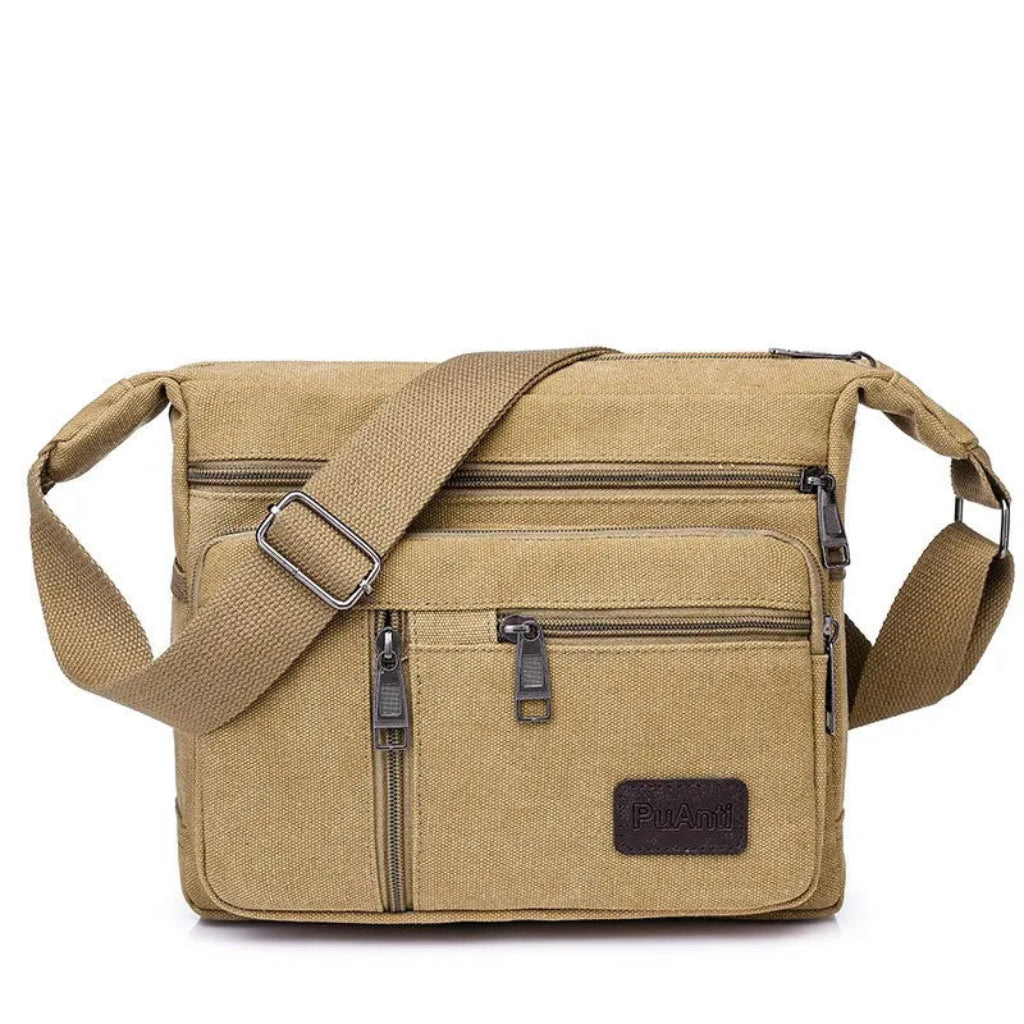 Sac à Bandoulière Homme en Toile Canvas Beige – Besace Multi-Poches Casual Chic