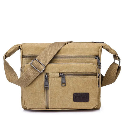 Sac à Bandoulière Homme en Toile Canvas Beige – Besace Multi-Poches Casual Chic