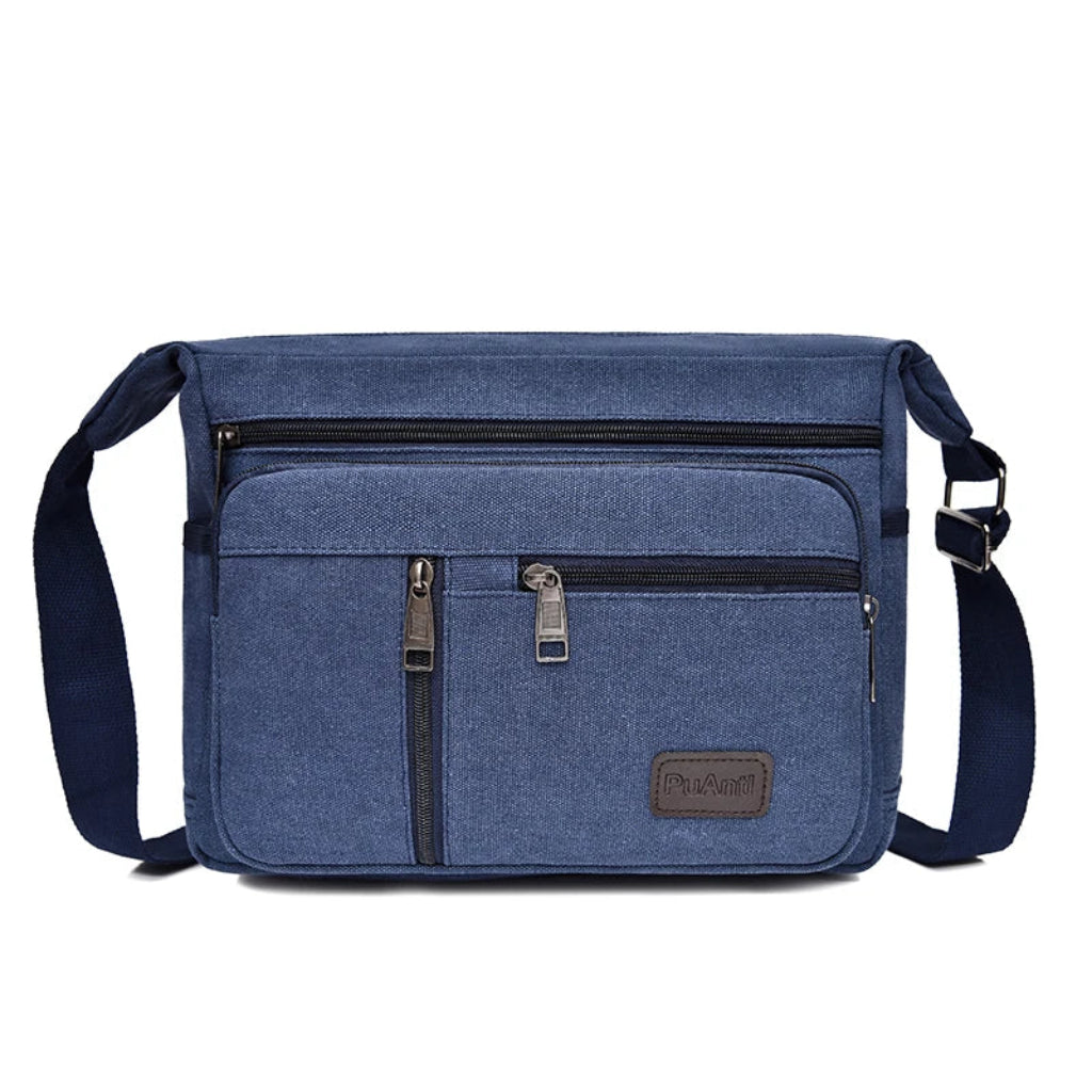Sac à Bandoulière Homme en Toile Canvas Bleu Marine – Besace Multi-Poches Casual Chic