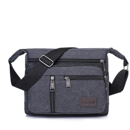 Sac à Bandoulière Homme en Toile Canvas Gris Foncé – Besace Multi-Poches Casual Chic