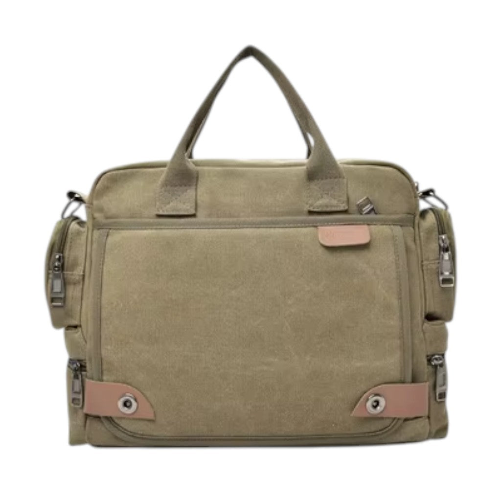 Sac à Bandoulière Homme en Toile Canvas Kaki – Grande Capacité, Multi-Poches et Finitions Cuir