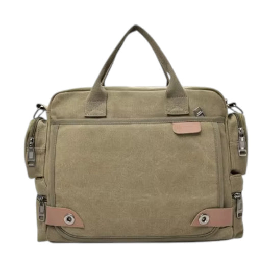 Sac à Bandoulière Homme en Toile Canvas Kaki – Grande Capacité, Multi-Poches et Finitions Cuir