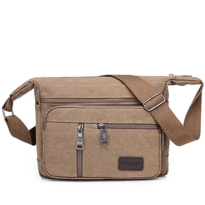 Sac à Bandoulière Homme en Toile Canvas Marron Foncé – Besace Multi-Poches Casual Chic
